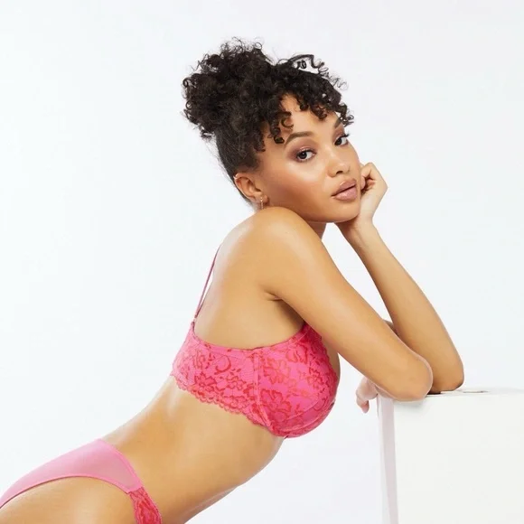 Savage X Fenty Floral Lace Balconette Bra with X Charm in Sweeter Pink Two-Tone - Picture 10 of 10